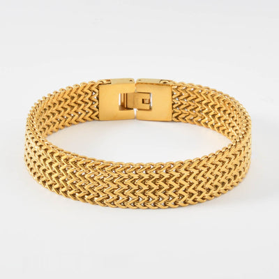 Pulsera de Oro para Hombre con Placa Curva y Diseño de Malla - Brazalete Hip-hop Elegante - Image 5