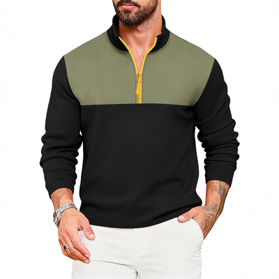 Suéter Deportivo Hombre Media Cremallera Bloques de Color Cuello Alto Manga Larga - Image 3