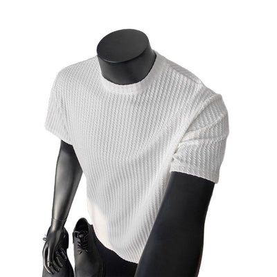 Playera Tejida de Manga Corta a Rayas Negras para Hombre - Image 5