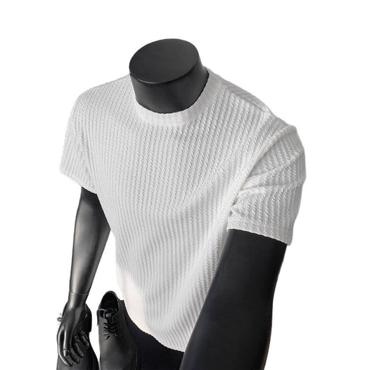 Playera Tejida de Manga Corta a Rayas Negras para Hombre - Image 5