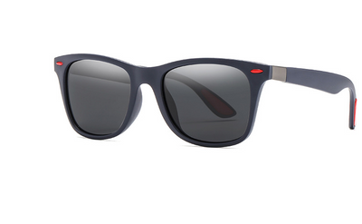 Black Wayfarer-style men's polarized sunglasses with dark gray lenses and a subtle silver accent on the temples. - Image 10