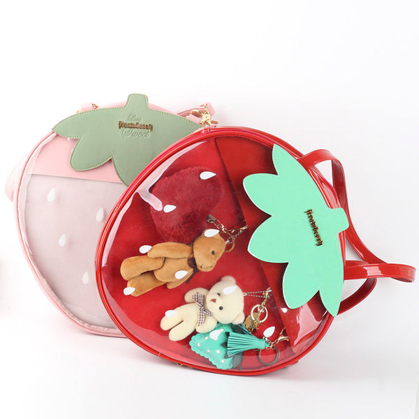 Bolsa Transparente Strawberry Soft-Girl con Diseño de Bandolera