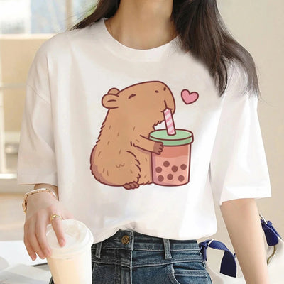 Playera Vintage Capibara para Mujer - Diseño Cartoon Adorable