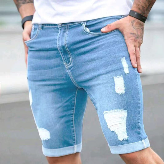 Shorts Denim Azul Verano con Diseño Multi-Perforado