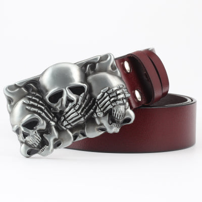 Cinturón Casual de Cuero con Hebilla Ghost Head y Correa Ancha Decorativa - Image 7