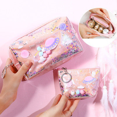 Bolsa de Maquillaje con Efecto Arenilla y Monedero Integrado - Image 4