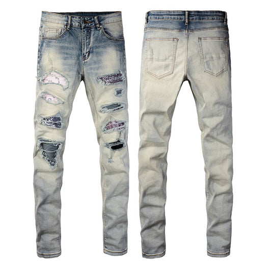 Pantalones Vaqueros Rotos Estilo Street Parches Rodillas Expuestas - Image 4