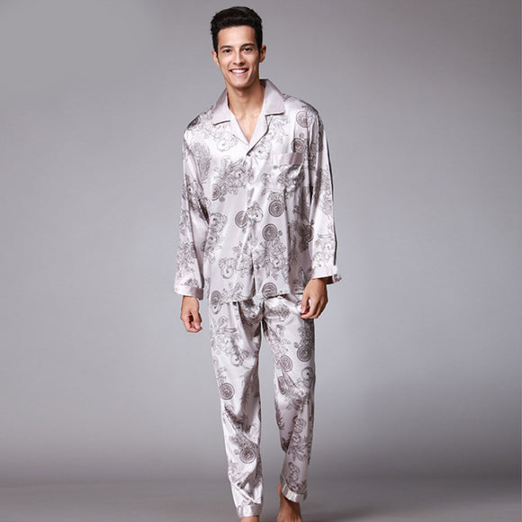 Men's Long Pajamas - Comfortable Long-Sleeved Top and Pants Set