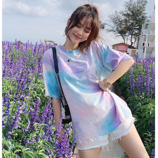 Blusa Suelta Tie-Dye Coreana de Manga Corta para Mujer - Tendencia Ins - Image 12