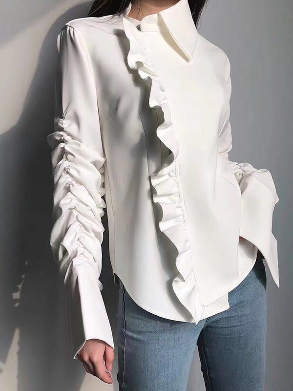 Blusa Blanca Asimétrica con Pliegues - Diseño Europeo Minimalista para Mujer