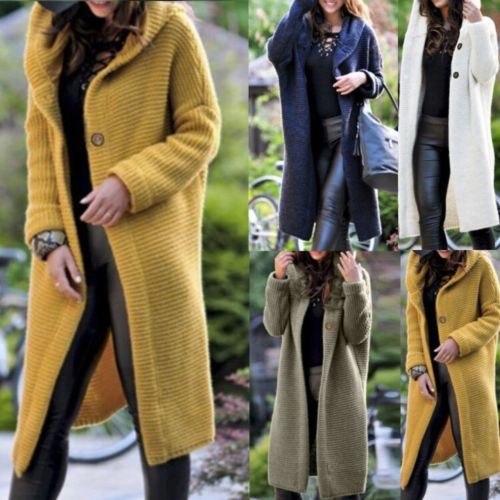 Cardigan Holgado Tejido Grueso para Mujer con Capucha - Suéter Jumper Acogedor
