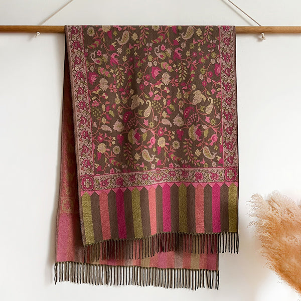 Bufanda Étnica Otoño-Invierno con Flores y Borlas de Hilo Hilado - Image 6