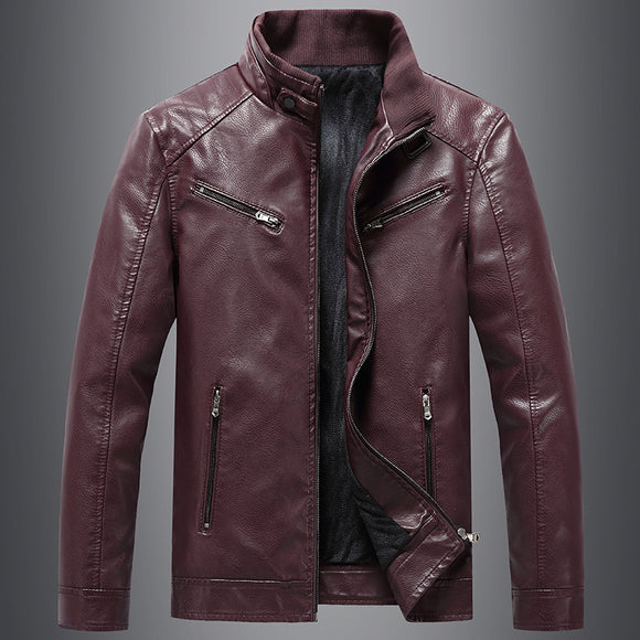 Chaqueta Acolchada de Cuero PU Estilo Coreano con Cuello Alzado para Hombre
