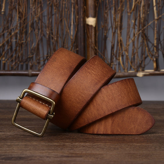 Cinturón de Cuero Genuino Estilo Retro con Hebilla Lisa - Versátil y Duradero