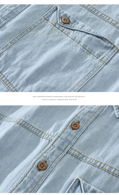 Camisa Denim Retro Estilo Japonés Manga Larga para Hombre - Image 8