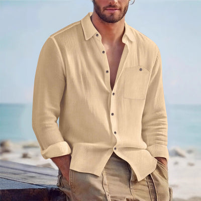 Camisa Cardigan Lino Hombre Fit Relajado Color Sólido - Image 36