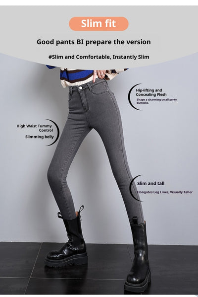 Jeans Cintura Alta Gris Ahumado con Acolchado de Terciopelo - Image 8
