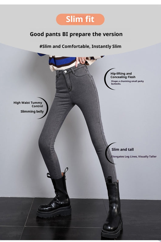 Jeans Cintura Alta Gris Ahumado con Acolchado de Terciopelo - Image 8