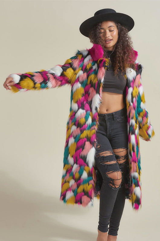 Abrigo Midi para Mujer con Cuello de Pelaje Arcoíris - Image 11