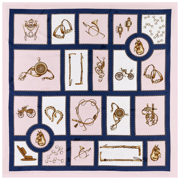 Pañuelo de Seda Twill Estampado Carruajes 130cm