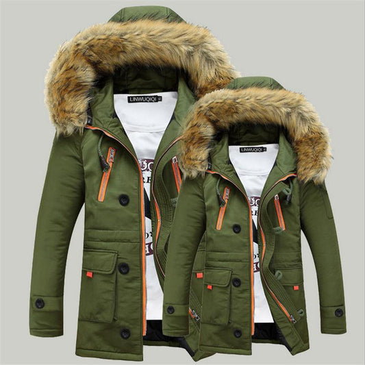 Chaqueta Larga de Invierno para Hombre con Cuello de Piel Sintética