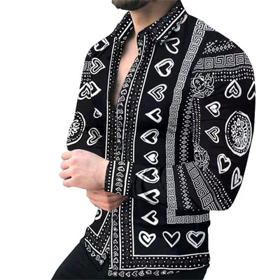 Camisa Casual de Manga Larga con Impresión Digital 3D para Hombre - Image 40
