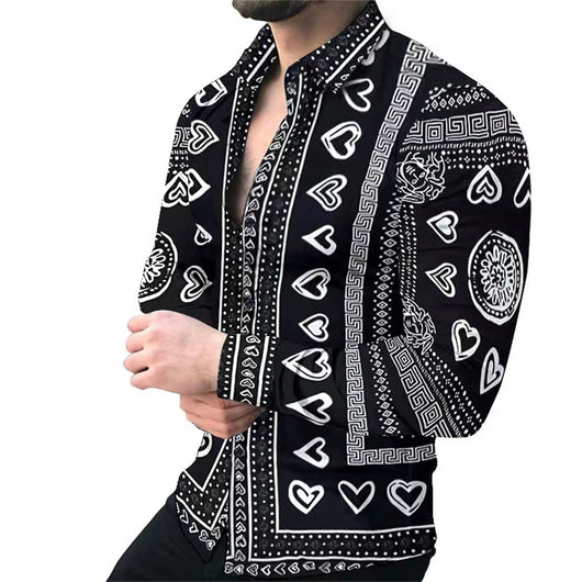Camisa Casual de Manga Larga con Impresión Digital 3D para Hombre - Image 40