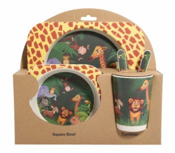 Juego de Vajilla Infantil 5 Piezas - Platos y Vasos de Fibra de Bambú Natural para Bebés - Image 4