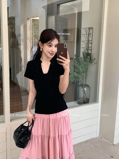 Blusa Básica Mujer con Nudo en V - Camiseta Versátil para Cualquier Ocasión - Image 27