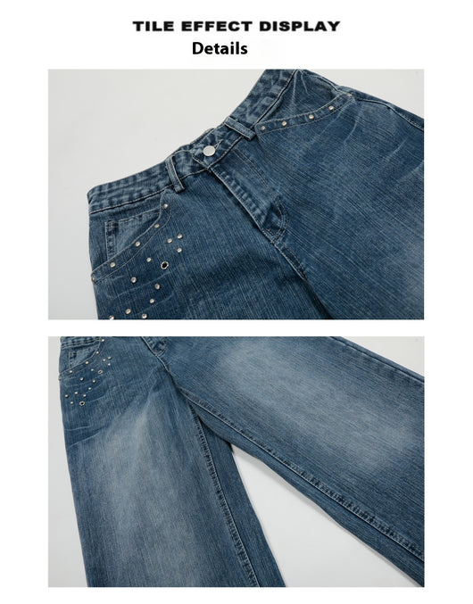 Pantalones Vaqueros Cintura Alta Baggy con Remaches - Image 9