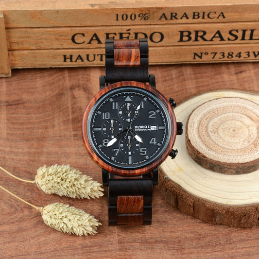 Reloj de Madera para Hombre con Seis Agujas Multifuncional