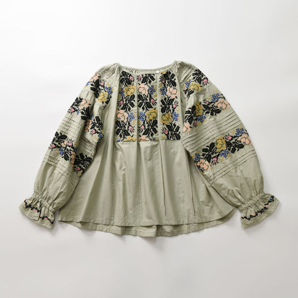 Blusa Casual de Algodón para Mujer con Cuello Redondo y Manga Larga