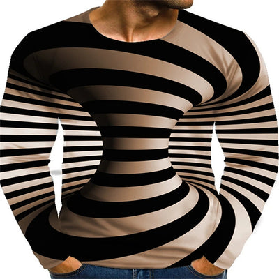 Camiseta Manga Larga Estampado Ilusión Óptica Casual para Hombre - Image 2