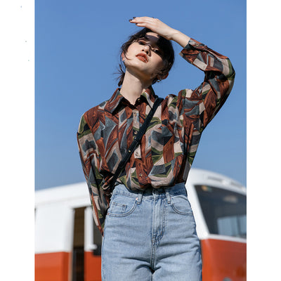 Camisa Floral Retro Hong Kong Oversized Manga Larga Primavera Otoño - Image 15