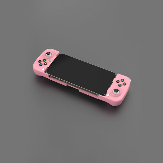 Teal mobile phone wireless game handle with a smartphone inserted, displaying a game, compatible with iOS and Android. - Image 14