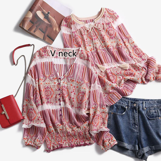 Blusa Elegante de Seda con Cordones y Cuello en V - Image 7