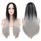 Peluca Larga Degradada Negra a Gris 68cm Cabello Sintético Liso Fibra de Alta Temperatura