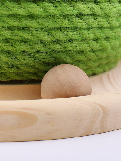 Green rope cat scratching toy shaped like a cactus with a pink flower on top, sitting on a light wood base. - Image 6
