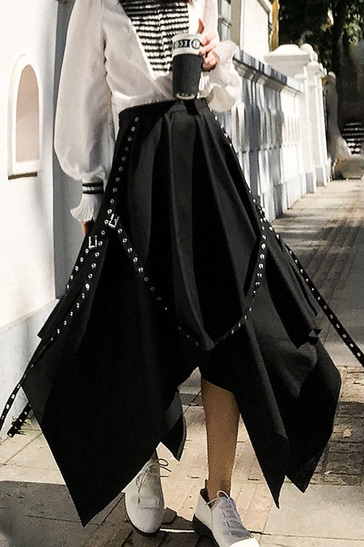 Falda Irregular Invierno Estilo Coreano Elegancia Negra - Image 11