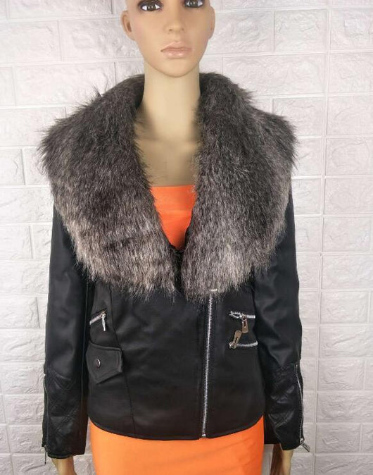 Chaqueta de Cuero PU con Cuello de Pelaje de Zorro Sintético - Image 9