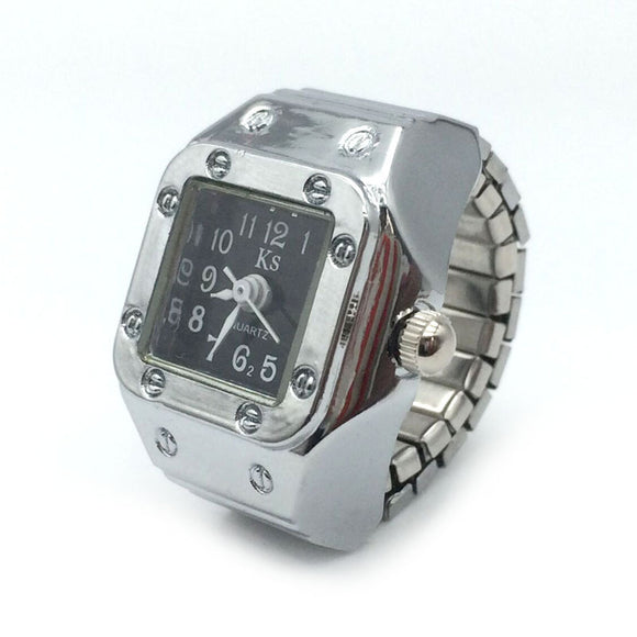 Reloj de Dedo en Anillo de Aleación Plateada - Pareja de Moda