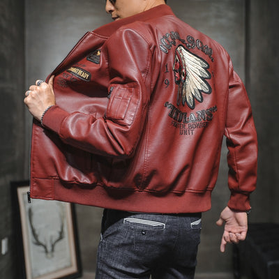 Chaqueta de Motociclista en Cuero PU con Cuello Béisbol y Bordados - Image 9