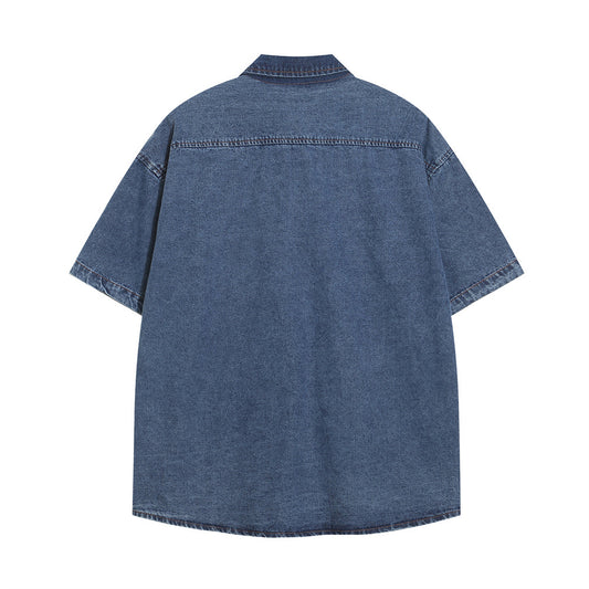 Camisa Denim Lavada con Bordado de Frutas - Manga Corta - Image 2