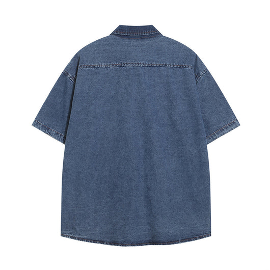 Camisa Denim Lavada con Bordado de Frutas - Manga Corta - Image 2