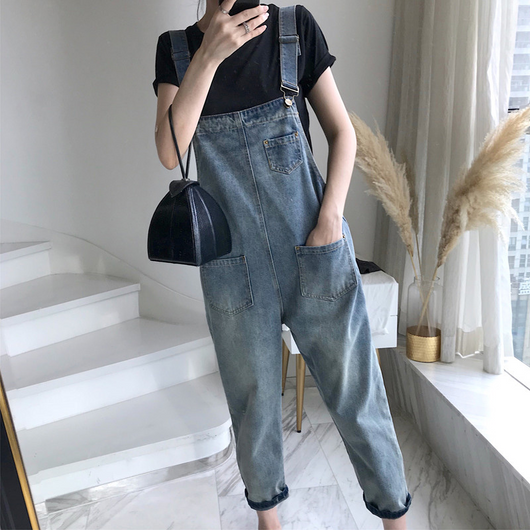 Pantalones Denim Cropped Vintage Holgados con Tirantes para Mujer - Image 15