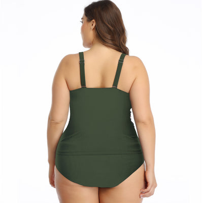 Bikini Talla Grande con Tirantes Fruncidos y Color Sólido - Image 5