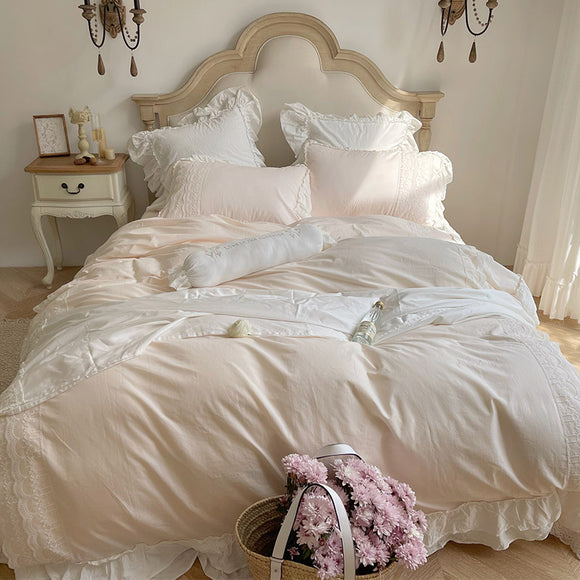 Juego de Cama Princesa 60 Hilos Algodón Puro Lavado - Sábanas y Edredón 4 Piezas