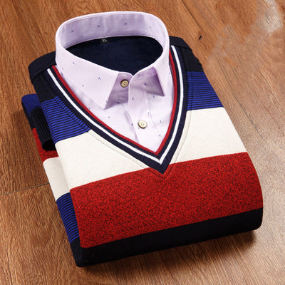 Suéter de Punto Grueso con Falsa Doble Capa para Hombre - Image 12