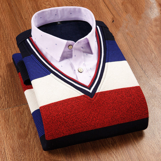Suéter de Punto Grueso con Falsa Doble Capa para Hombre - Image 12