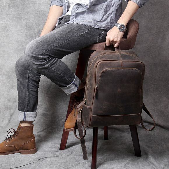 Mochila de Cuero Genuino Estilo Retro para Hombre